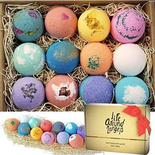 LifeAround2Angels Bath Bombs Gift Set 12 USA made Fizzies, Shea & Coco Butter Dry Skin Moisturize, P | Amazon (US)