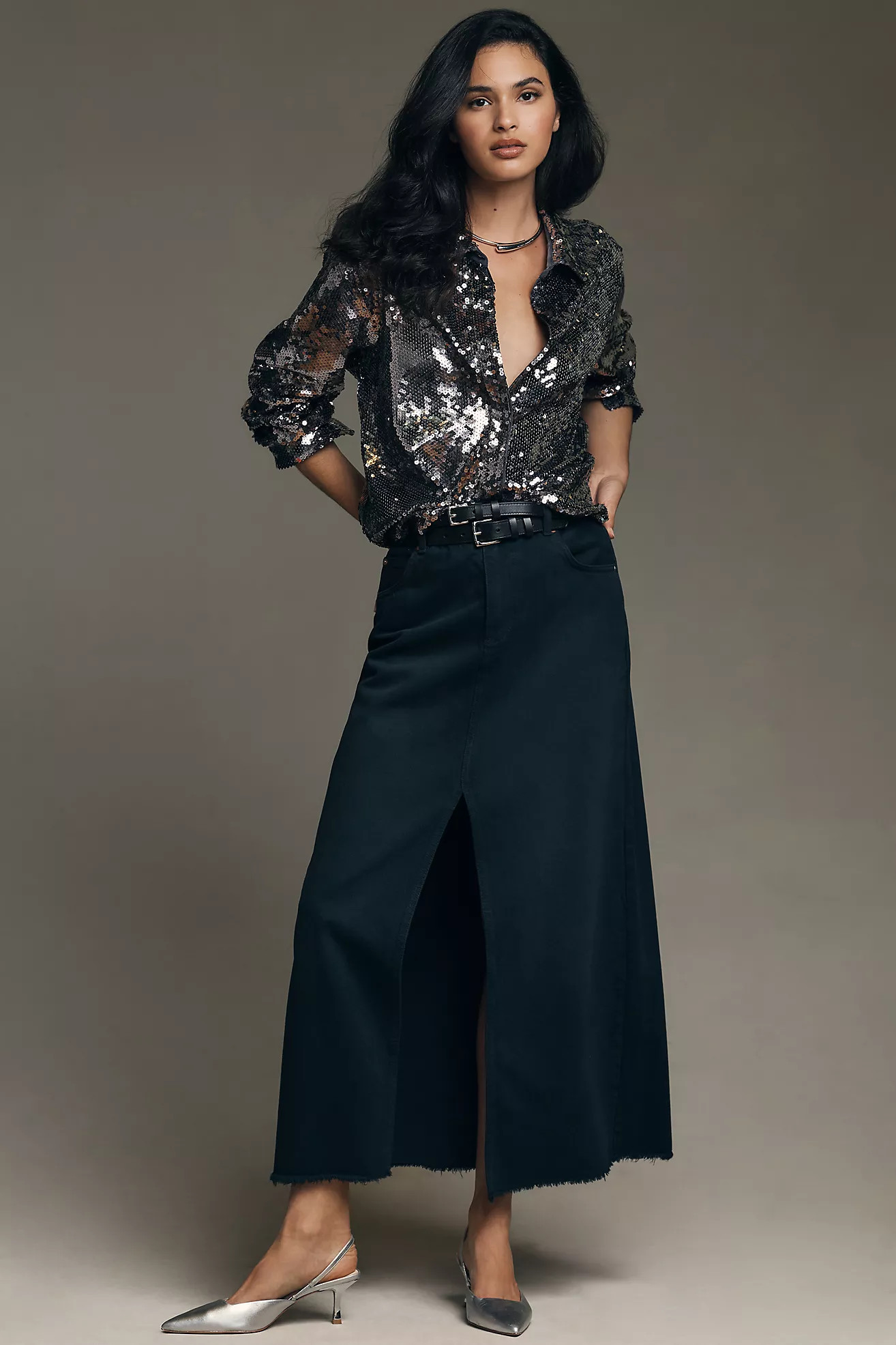 The Madi Front-Slit Denim Skirt by Pilcro | Anthropologie (US)