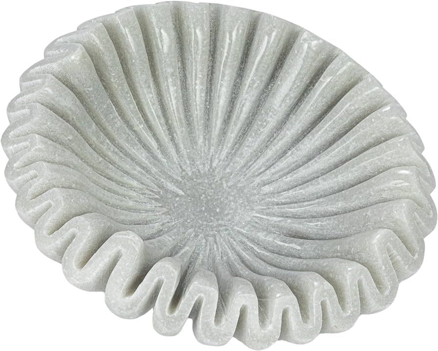 Creative Co-Op Round Marble Pleated Dish, White | Amazon (US)
