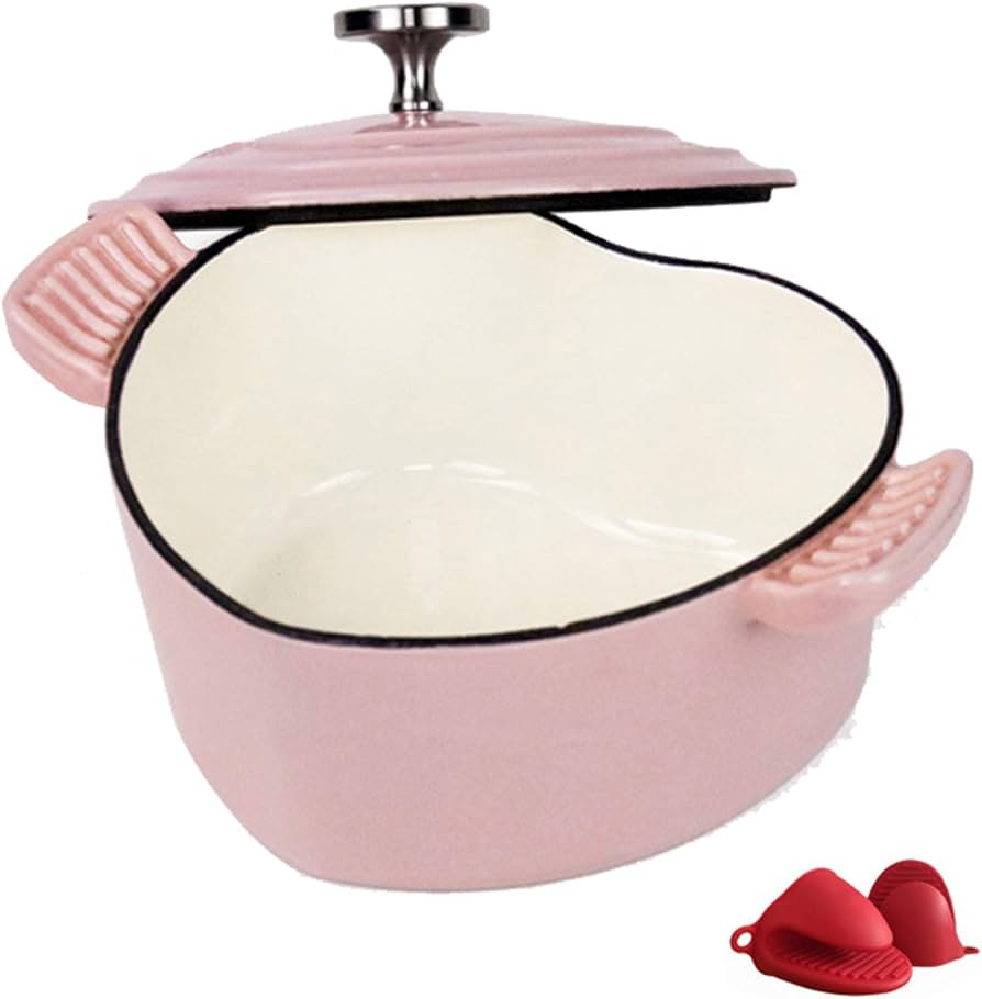 Wzlwpygl Heart-Shaped Enamel Dutch Oven, Enamel Cast Iron Casserole Dish with Dual Handles and Li... | Amazon (US)