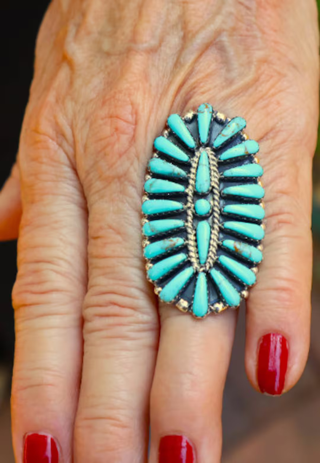 New LONG (1 15/16 Inches!) Genuine Navajo Signed Davin BENALLY Size 6.75 Ring Sterling Silver & B... | Etsy (US)