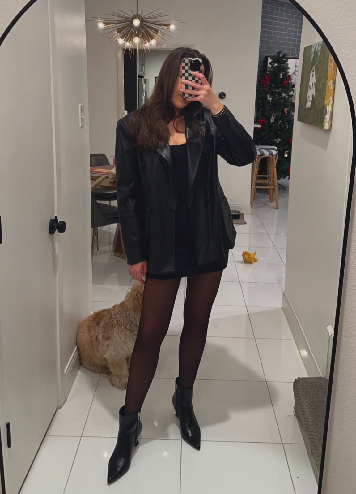 Saturday night dinner + drinks outfit! 

Boots are SO comfortable and have the perfect block heel so they’re easy to walk in. I’m very impressed with the quality for the price. And my favorite Amazon black sheer tights :)

#LTKSeasonal #LTKstyletip #LTKparties