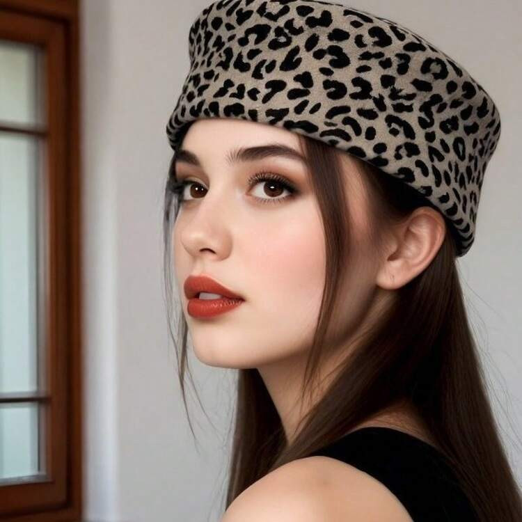 Retro Leopard Print Pillbox Hat Women Faux Wool Hepburn French Fascinator Beret Stewardess Style ... | SHEIN