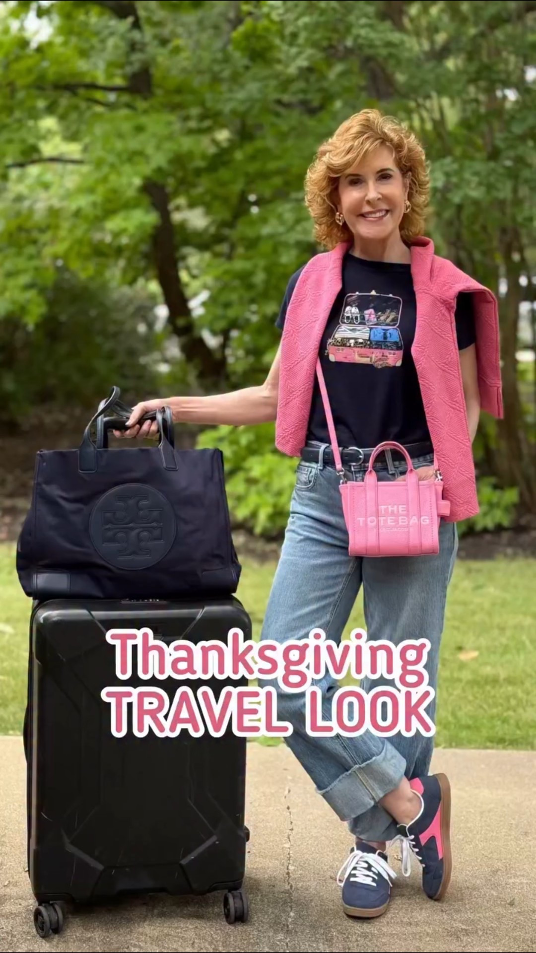 Comfy + cute is always my travel strategy: a playful tee, easy straight cuffed jeans, and a cozy pullover. But let’s be honest—the real stars here are those fun pops of pink…my mini Marc Jacobs tote and the happiest sneakers you ever did see.



#LTKFindsUnder100 #LTKTravel