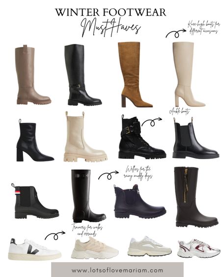 I have gathered over 30 winter footwear for ladies over on my blog lotsoflovemariam.com 🤍 these are 4 types of winter footwear every woman should own! Knee high boots, ankle boots (combat boots and Chelsea boots), wellington boots and neutral trainers 🤍

#LTKeurope #LTKSeasonal #LTKstyletip
