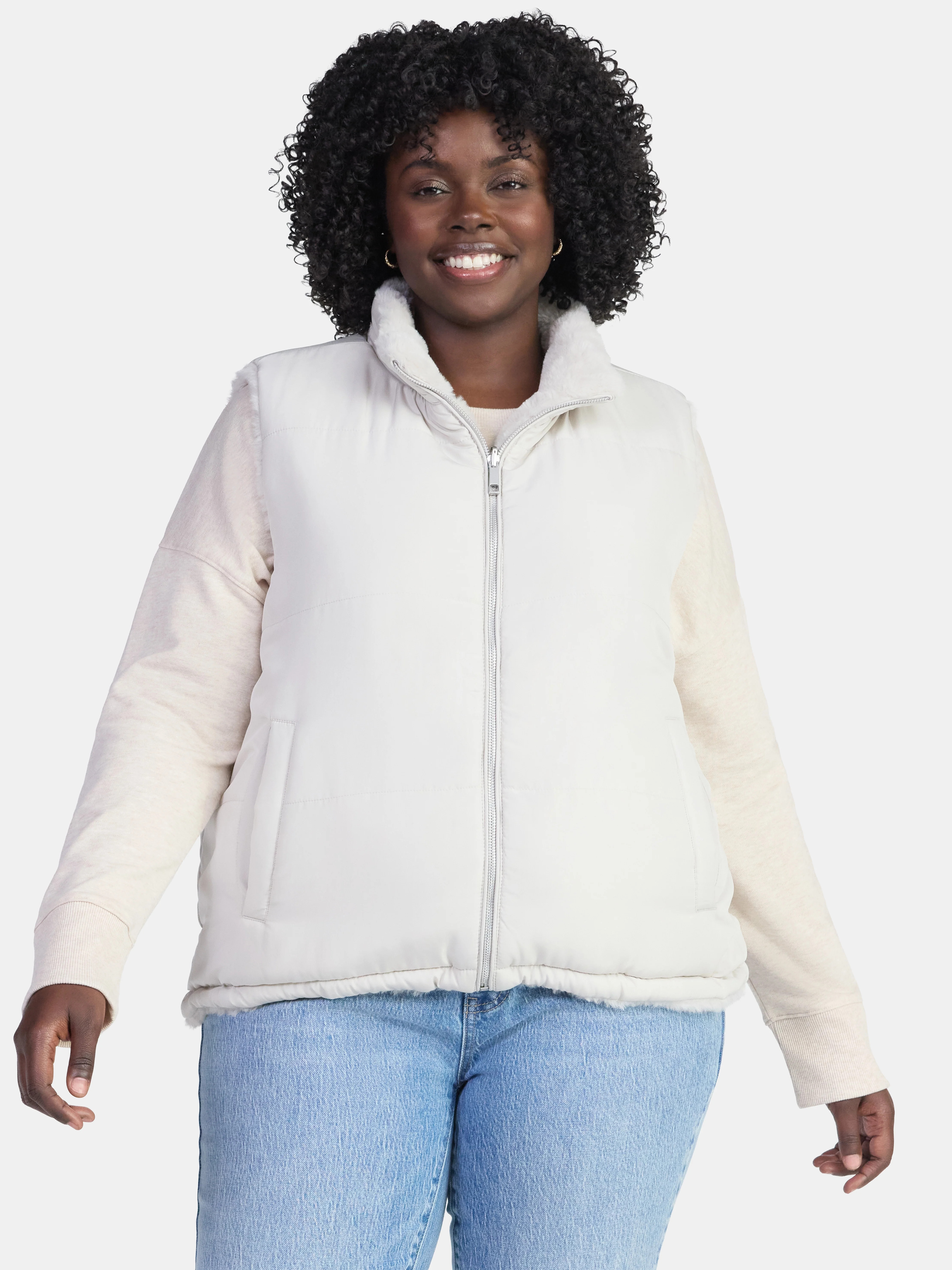 Time and Tru Women's and Women's Plus Faux Fur Reversible Vest, Sizes XS-2X - Walmart.com | Walmart (US)