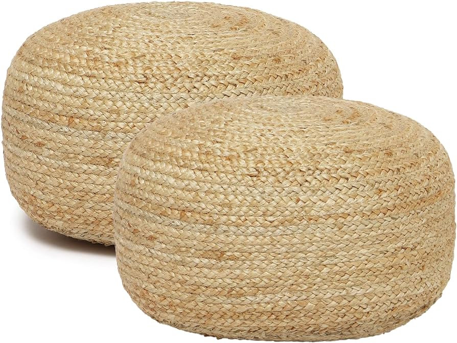 REDEARTH Jute Circular Low Pouf Ottoman - Braided Pouffe Accent Sitting Round Footrest for Living... | Amazon (US)