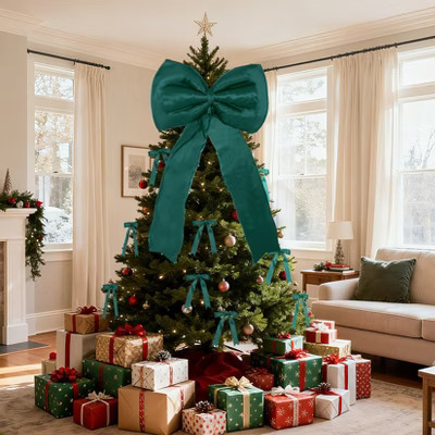 Christmas Decoration Set 24Pcs Small Bows 1Pcs Large Tree Topper Satin Bows Hanging Ornaments for Xmas Home Garland Decorations Green | Target