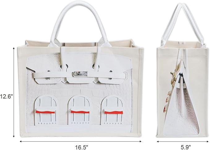 Canvas Tote Bag for Women, Luxury Print, 16 oz Canvas, White | Sturdy Canvas Handbag with Luxury-... | Amazon (US)