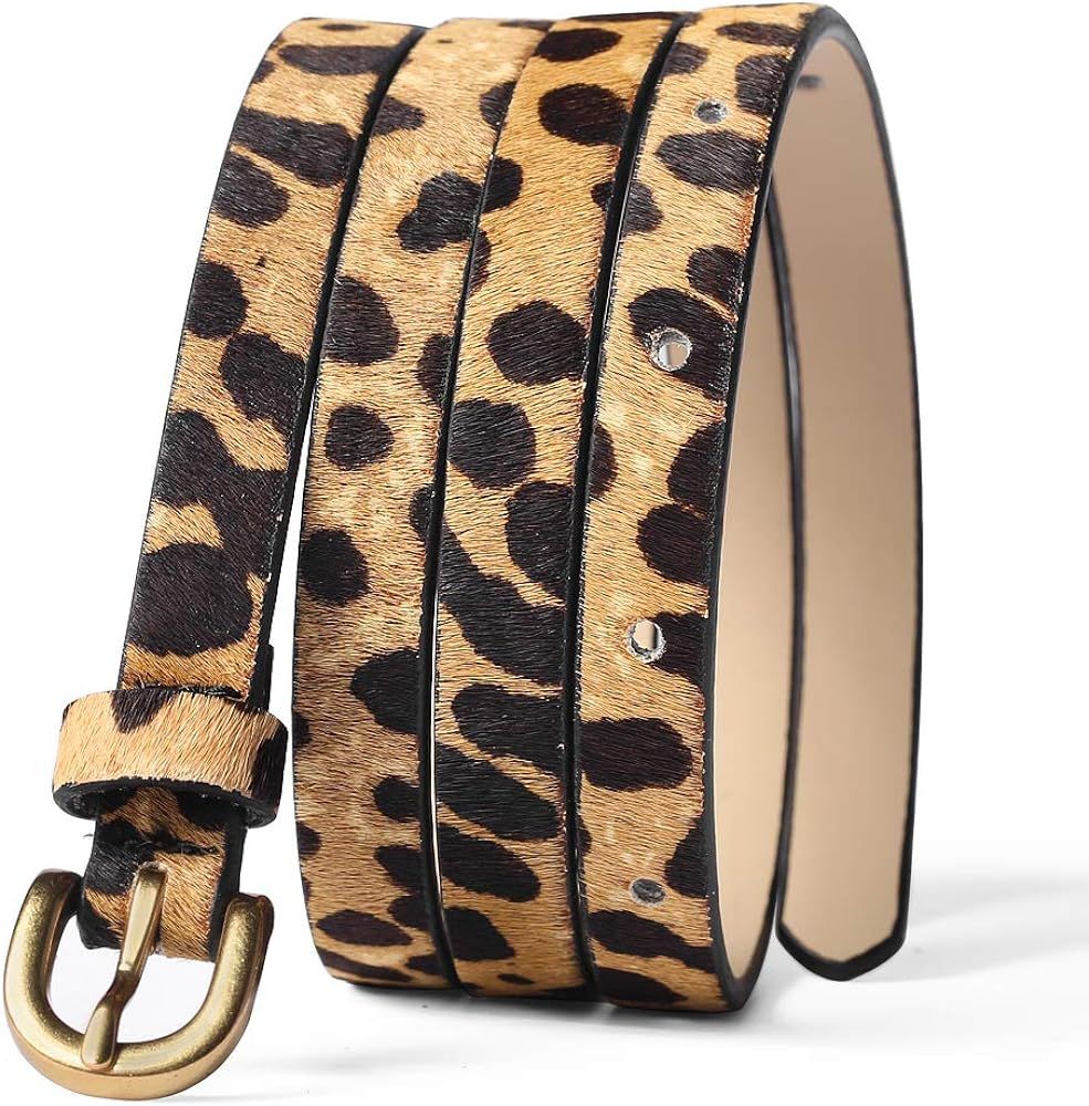 Leopard Print Belt Women's fashion leather Waist Belt Ladies Haircalf Belt Casual Waistband | Amazon (US)