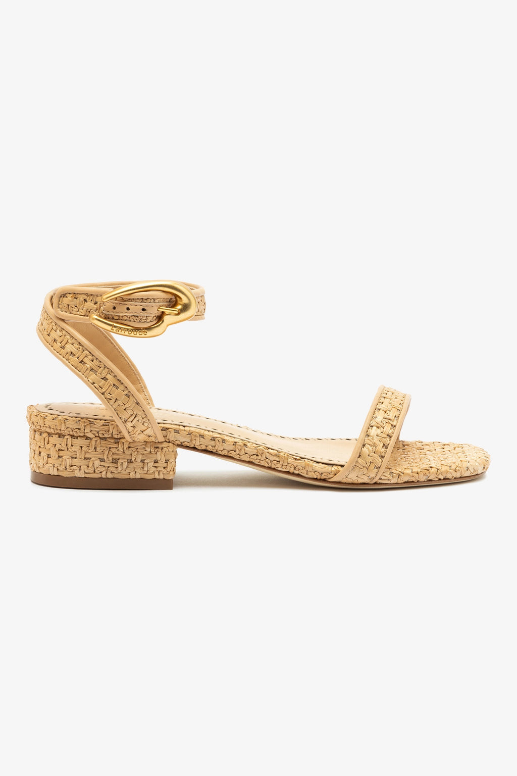 Verona Flat Sandal In Beige Leather and Natural Raffia | Larroude