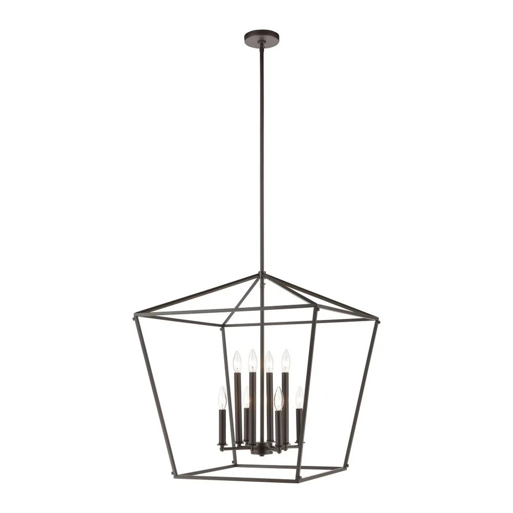 Eight Light Lantern Chandelier - Geometric Pendant with Exposed Bulbs and Modern Farmhouse Style | Walmart (US)