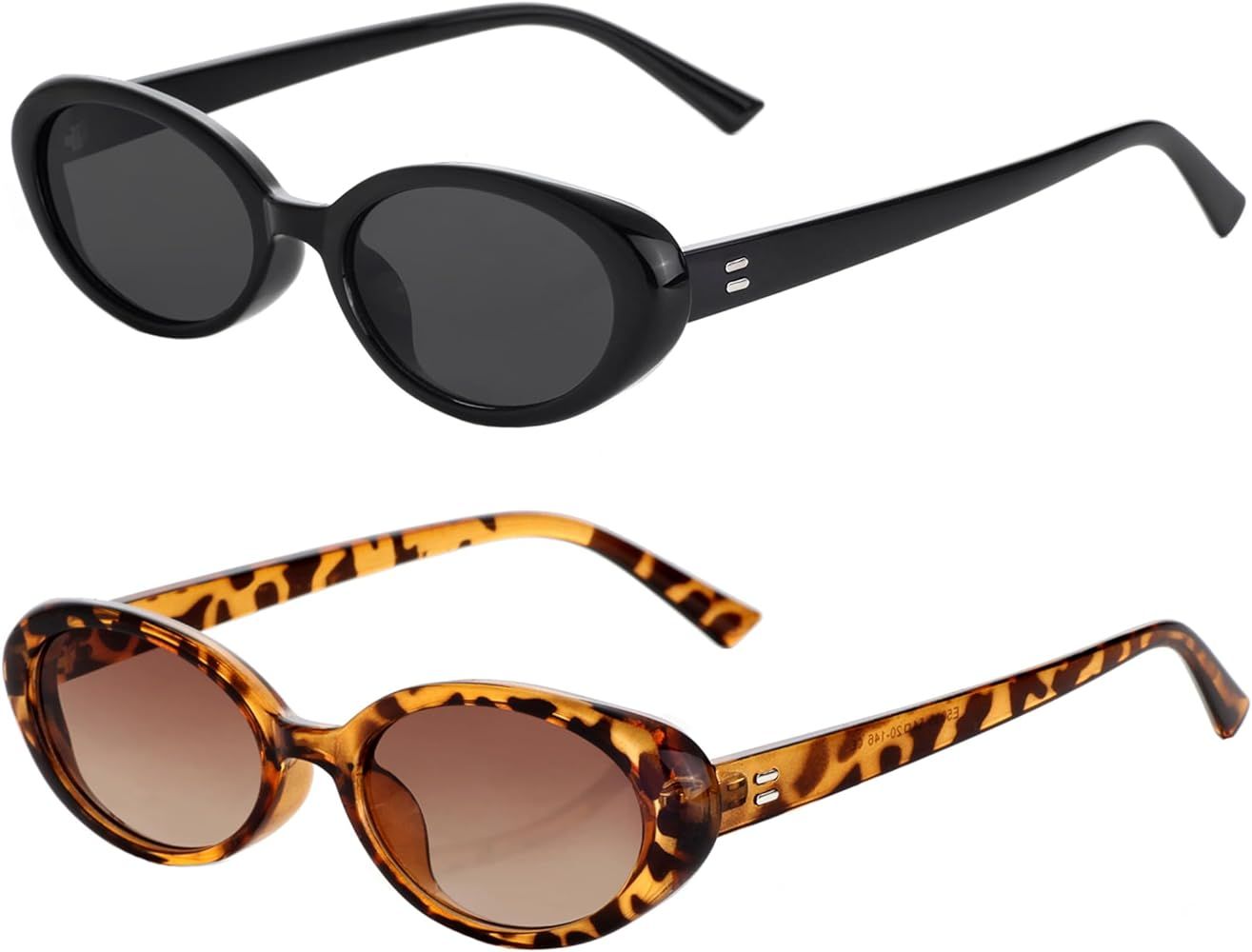 Vintage Small Oval Sunglasses for Women Men 90s Sunglasses Narrow Eyeglasses UV400 Protection 2 P... | Amazon (US)