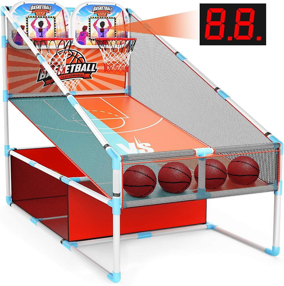 2 Players Arcade Basketball Game Set LED Light Electronic Scoreboard Basketball Hoop for Kids 3-1... | Amazon (US)