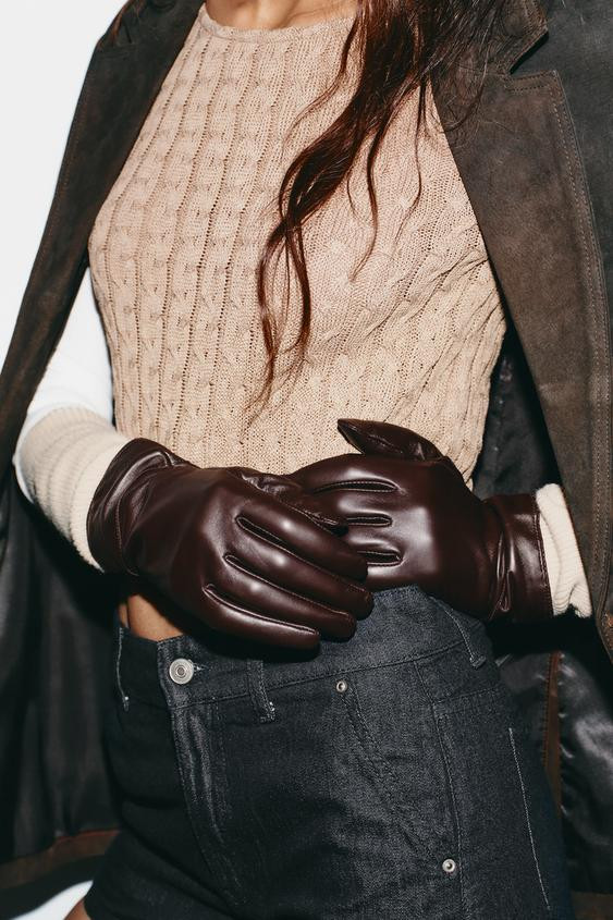 CONTRASTING LEATHER GLOVES WITH FLORAL EMBROIDERY | Zara Canada