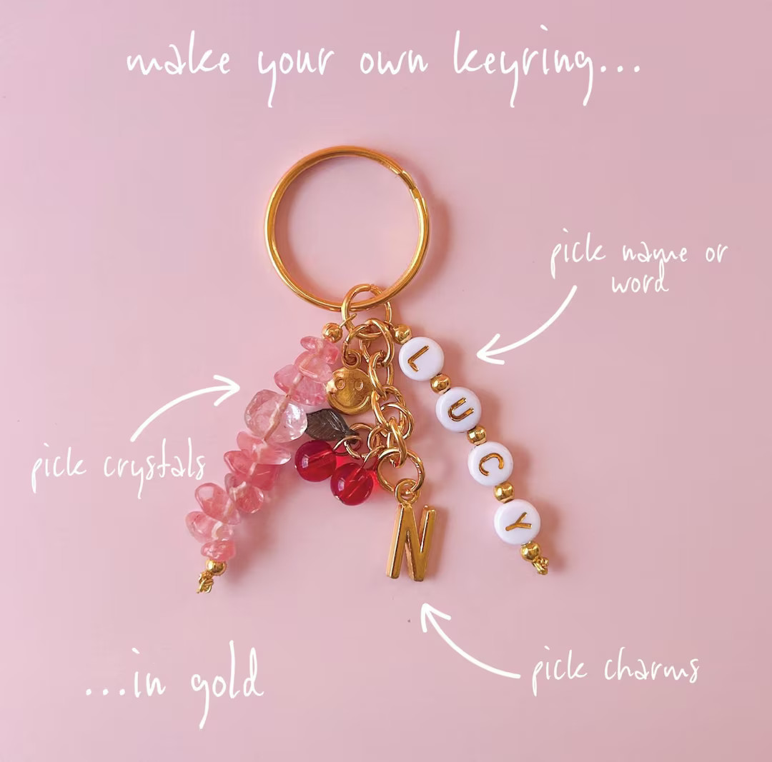 Make Your Own Personalised Crystal Keyring in Gold, Completely Customised, Keychain, Crystal Bead... | Etsy (US)