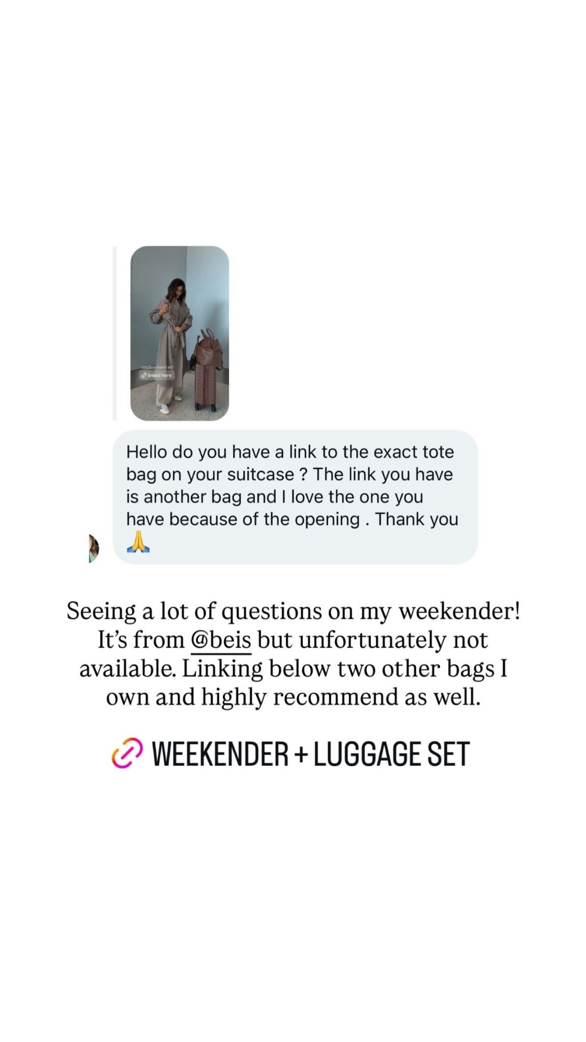 Seeing a lot of questions on my weekender! It's from @beistravel but unfortunately not available. Linking below two other bags I own and highly recommend as well.

#LTKmomlife #LTKTravel #LTKBeauty