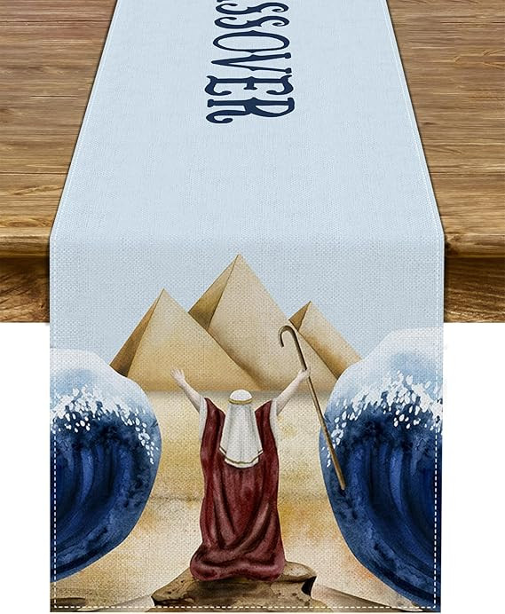 Sunwer Happy Passover Table Runner Moses Parting The Red Sea Pesach Jewish Holiday Party Decorati... | Amazon (US)