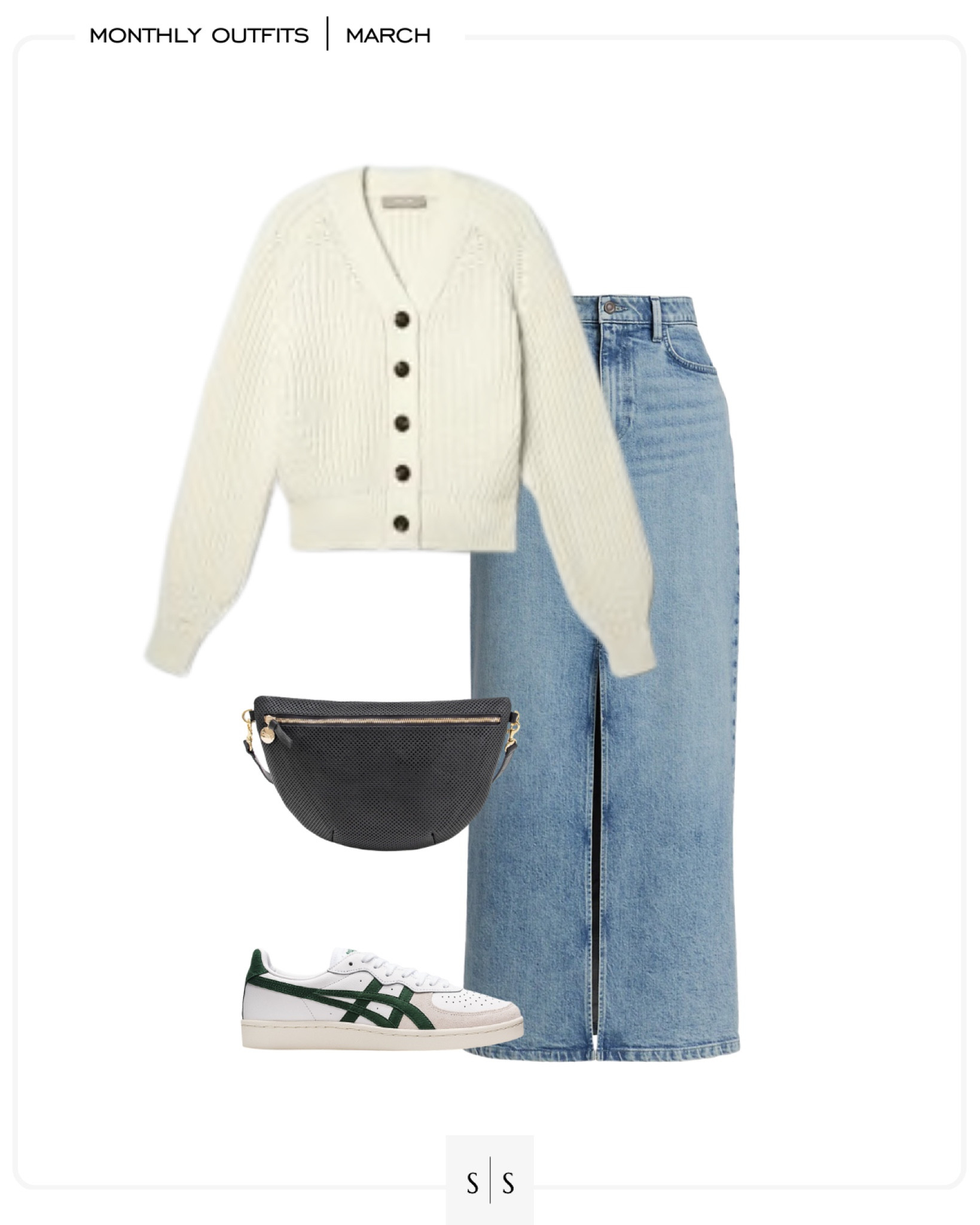 Monthly outfit planner : MARCH looks | #denimskirt #maxiskirt #neutrals #cardigan #springoutfit | See entire calendar on thesarahstories.com ✨

#LTKstyletip