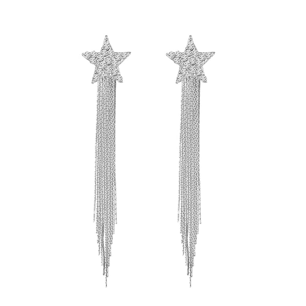 Star Long Tassel Earrings for Women Sparkly Rhinestone Fringe Chandelier Dangle Drop Earrings Sho... | Amazon (US)