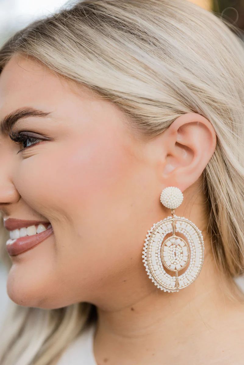 Might Be Better Ivory Beaded Circle Earrings | Pink Lily