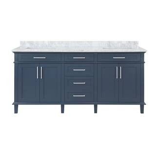 Sonoma 72 in. W x 22 in. D x 34.5 in. H Bath Vanity in Midnight Blue with Carrara Marble Top | The Home Depot