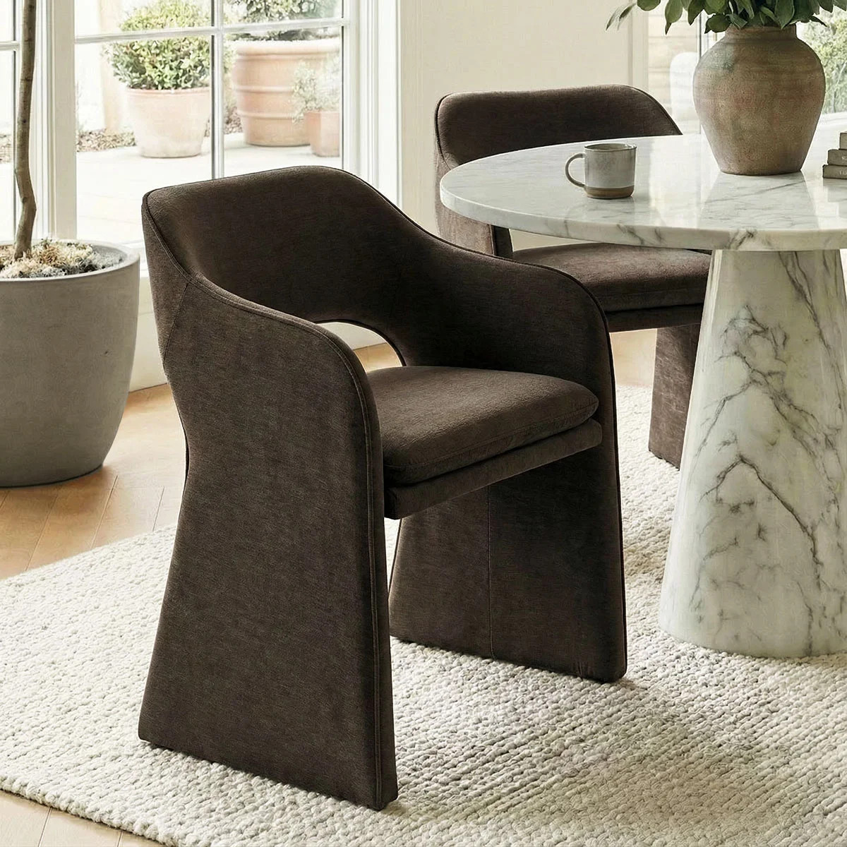 19" Seat Height Upholstered Chenille Dining Armchair (Set of 2) | Wayfair North America