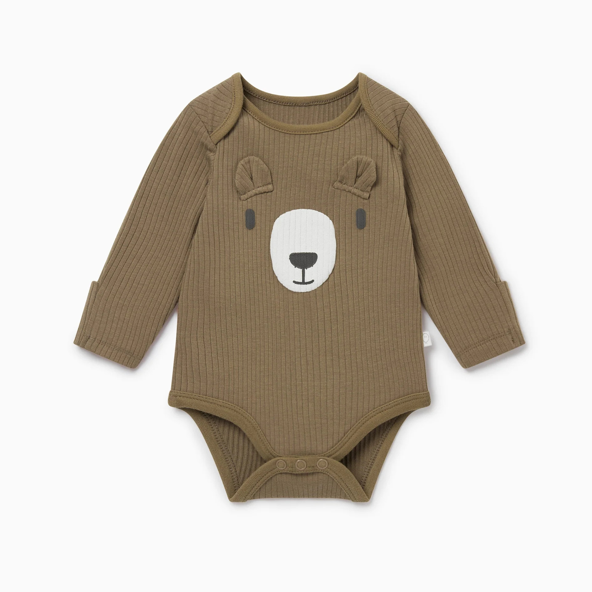 Bear Face Ribbed Long Sleeve Bodysuit | Baby Mori