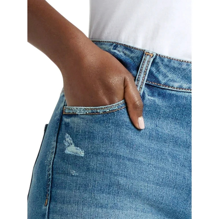 Time and Tru Women's High Rise Straight Leg Cuffed Jeans, 29" Inseam, Sizes 2-20 | Walmart (US)