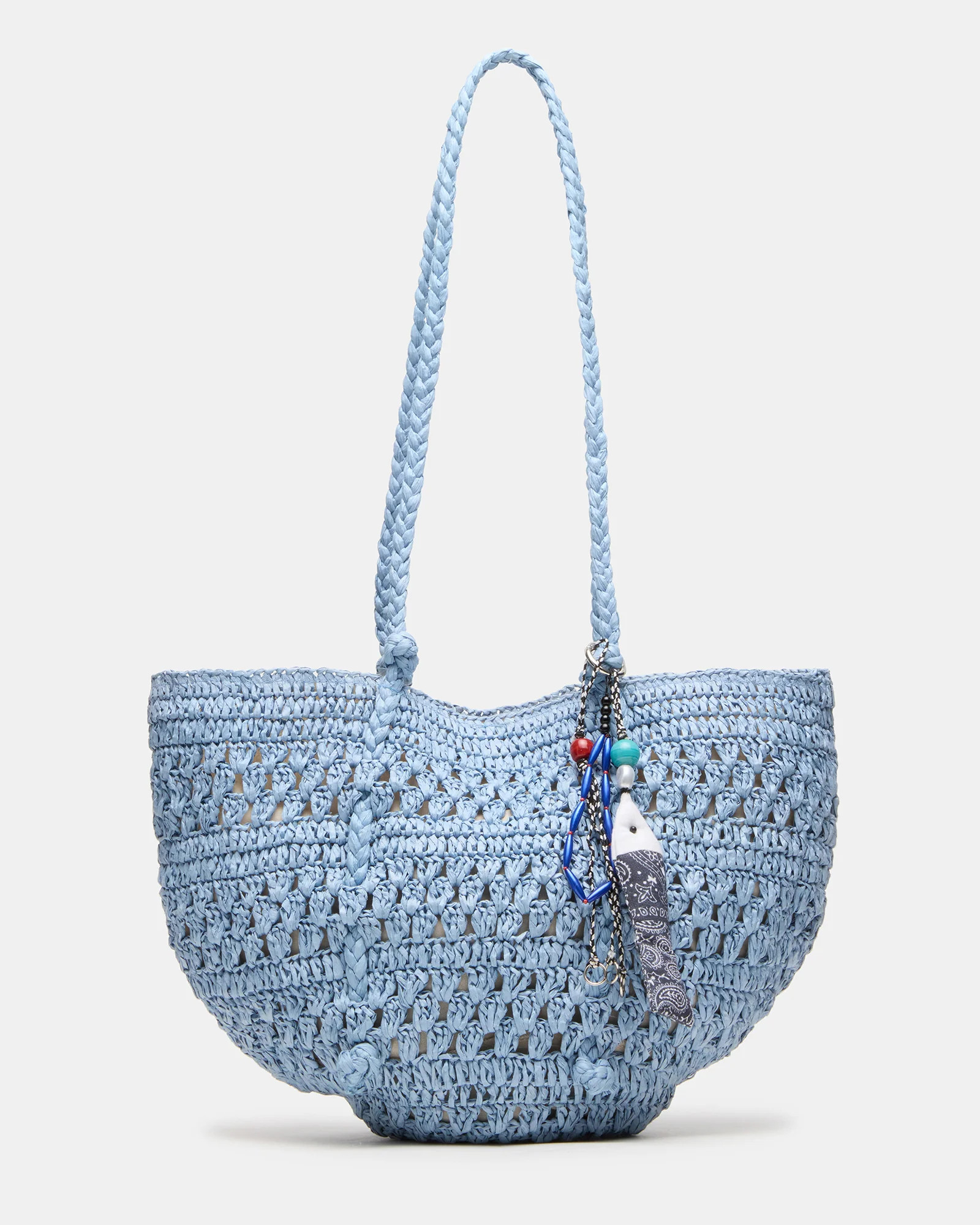 TYDES Bag Blue Boho Straw Shoulder Strap Tote Handbag | Steve Madden (US)