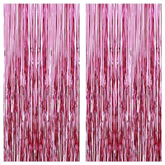 XtraLarge, Pink Backdrop for Pink Party Decorations - 6.4x8 Feet, Pack of 2 | Pink Foil Fringe Cu... | Amazon (US)