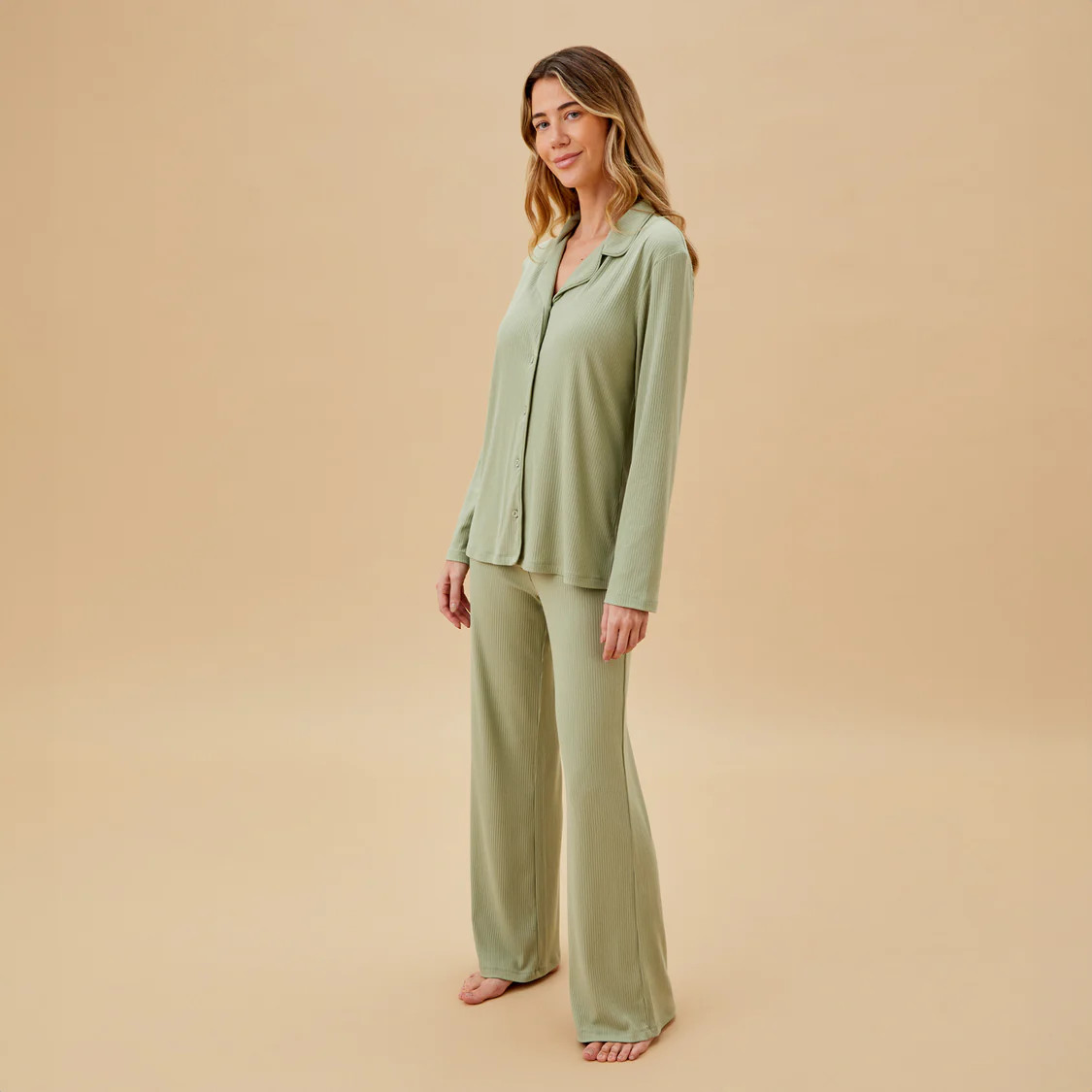 Women's Ribbed Collared Pajama Set | Baby Mori