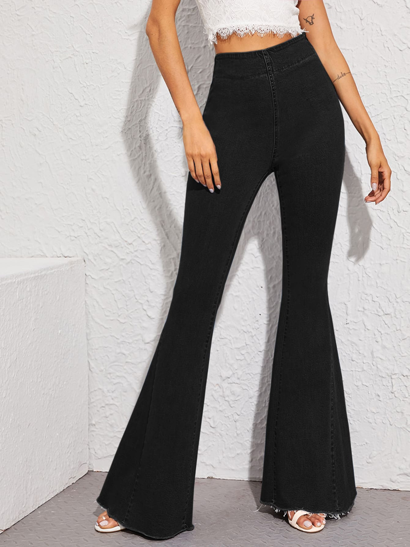 High Waist Raw Hem Flare Leg Jeans | SHEIN