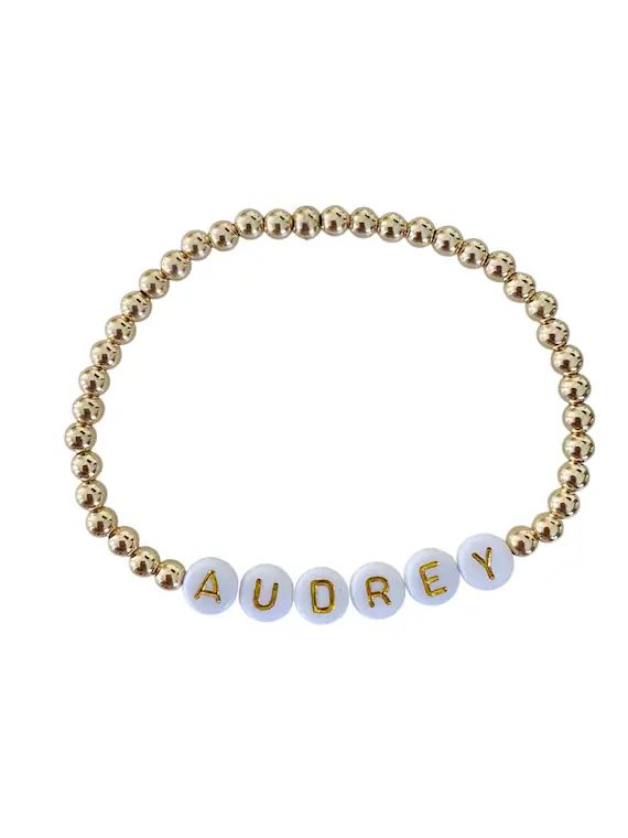 Gold Bracelet With White/gold Letter Beads | Etsy | Etsy (US)