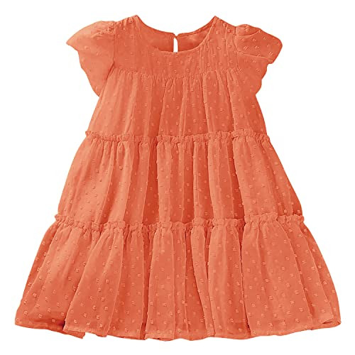 AGQT Toddler Girls Ruffle Dress Loose Fit Babydoll Dress Summer Tunic Birthday Chiffon Dress Orange Size 3-4T | Amazon (US)