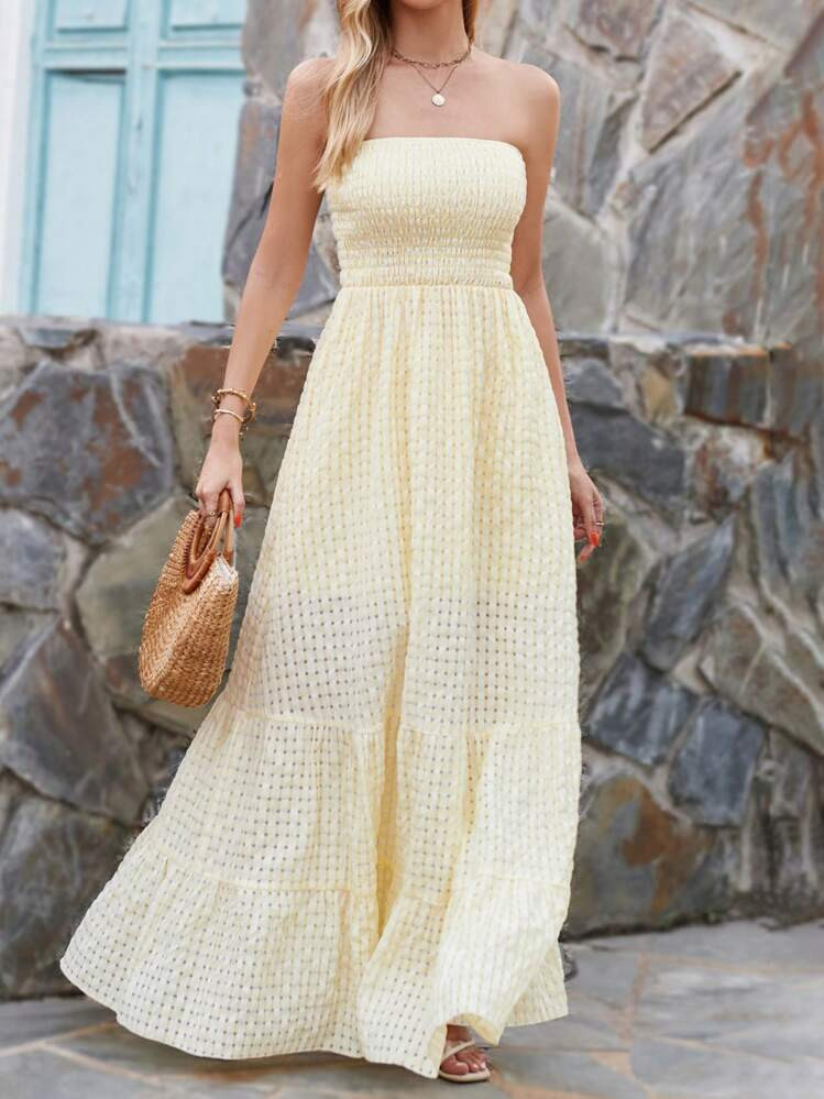 Breezaya Ruffle Hem Tube Dress Maxi Vacation Beach Outfits Women | SHEIN