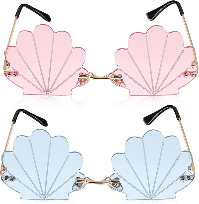 2pcs Fashion Shell Shaped Sunglasses,Rimless Wave Sunglasses Seashell Sunglasses for Kids Adults ... | Amazon (US)