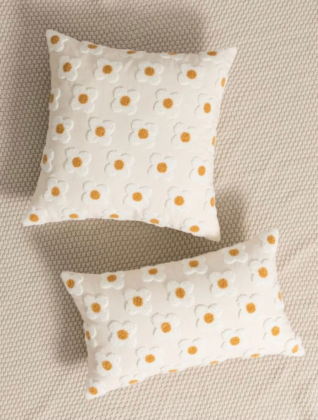 Ivory White Pillow Cover With Yellow Embroidered Daisy Flower - Etsy | Etsy (US)
