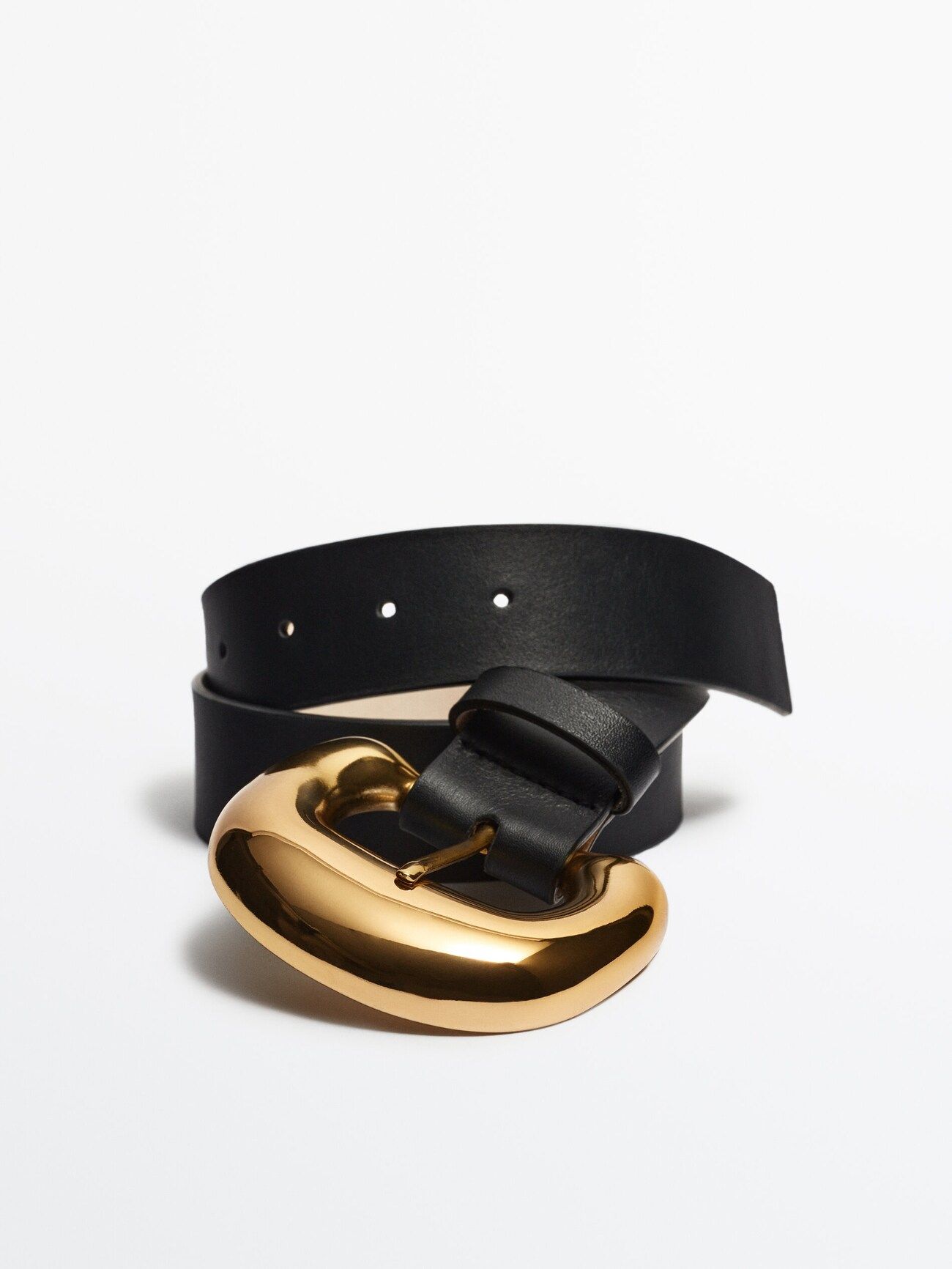 Leather belt with gold-toned buckle -Studio | Massimo Dutti (US)