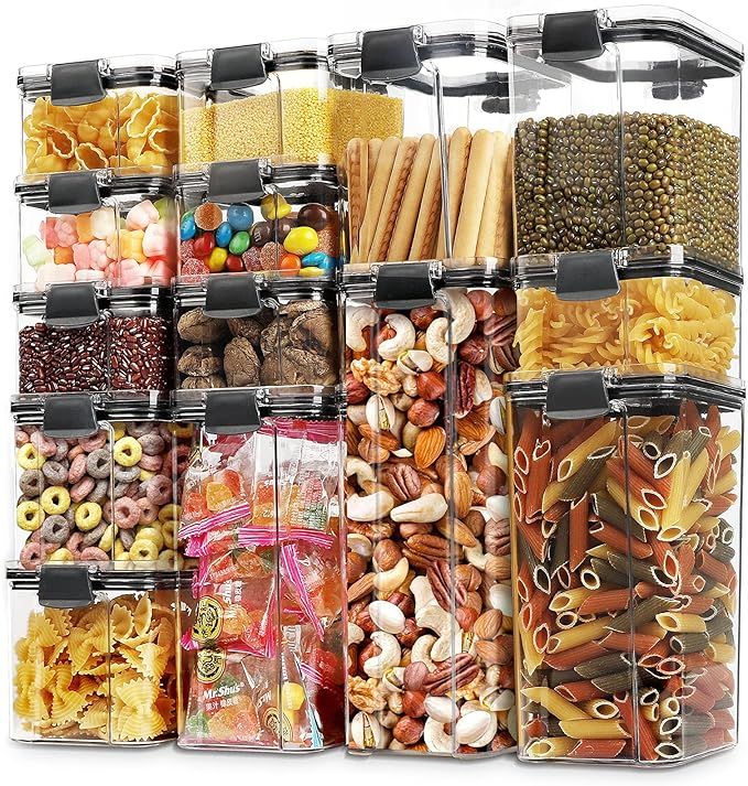 14 Pack Airtight Food Storage Container Set, BPA Free Plastic Cereal Containers with Easy Lock Li... | Amazon (US)
