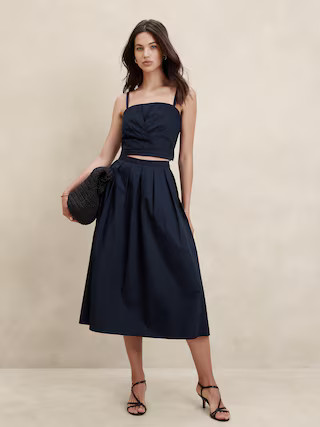 Poplin Pleated Midi Skirt | Banana Republic Factory