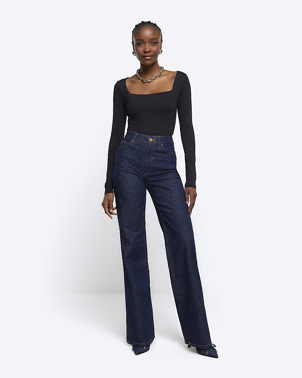 Blue high rise wide leg jeans | River Island (UK & IE)