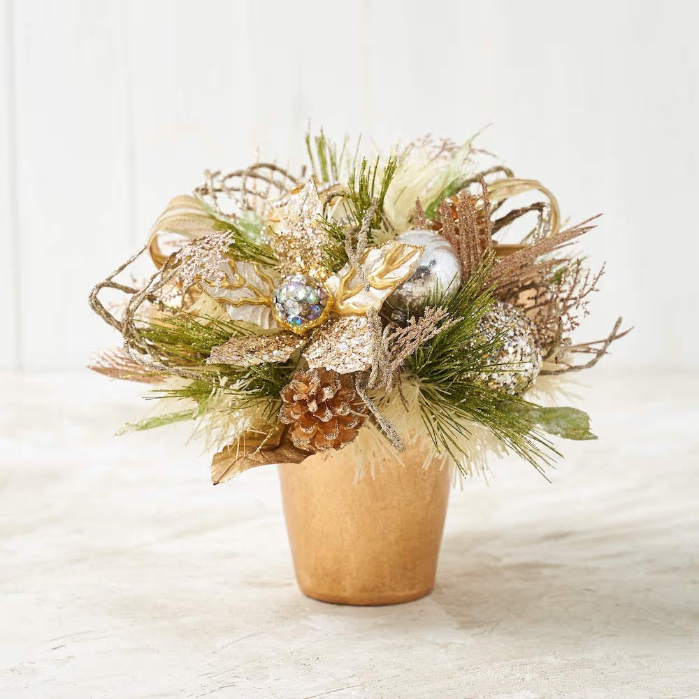 Holiday Tree Christmas Centerpiece - Champagne Gold Poinsettia Centerpiece w/Pot - Handcrafted - ... | Amazon (US)