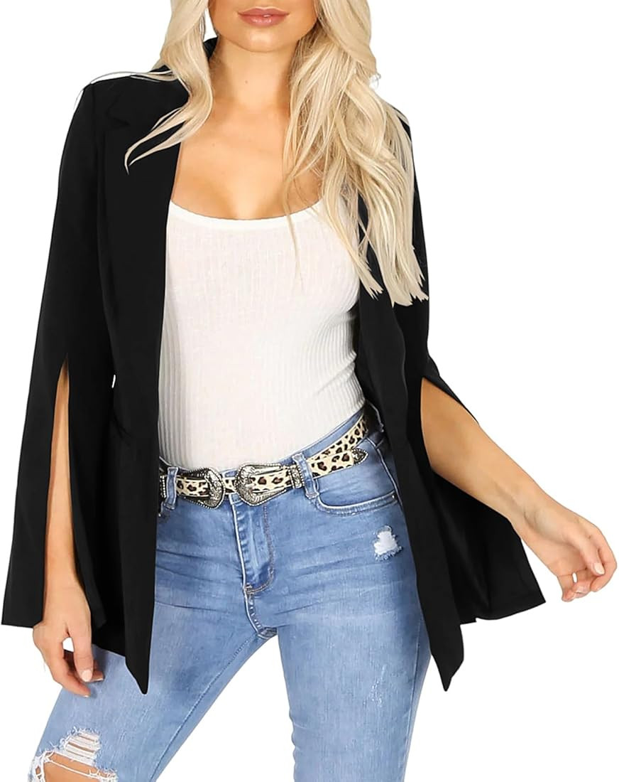 Womens Blazer Jackets Business Casual Split Sleeve Button Down Cape Blazers with Pockets S-XL | Amazon (US)