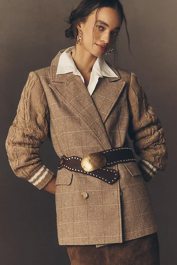 Sweater Mix Wool Blend Plaid Blazer Jacket | Anthropologie (US)