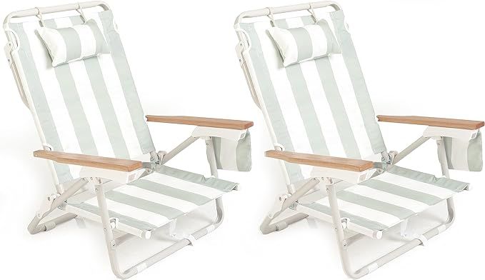 Business & Pleasure Co. Holiday Tommy Chair - Reclining Backpack Beach Chair - Sage Capri Stripe,... | Amazon (US)