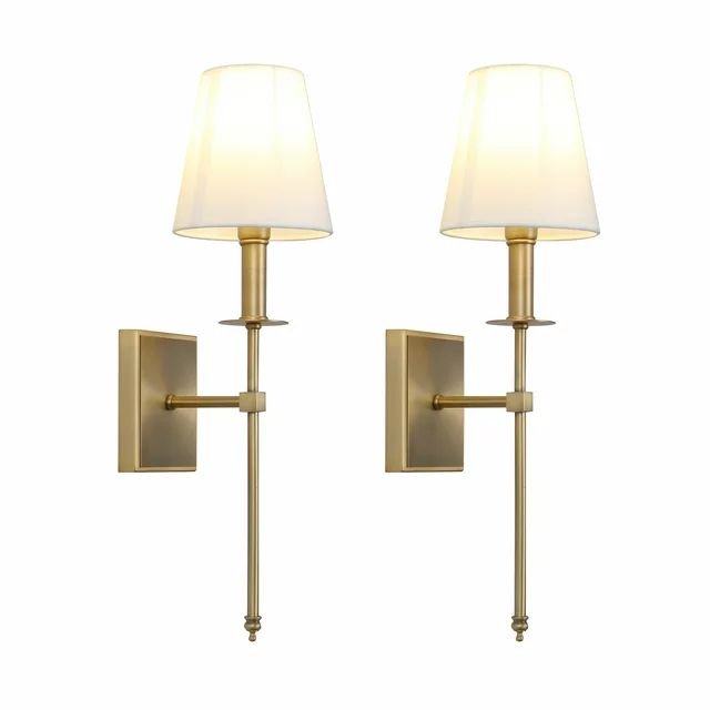 Permo Set of 2 Classic Rustic Industrial Wall Sconce Lighting Fixture with Flared White Textile L... | Walmart (US)