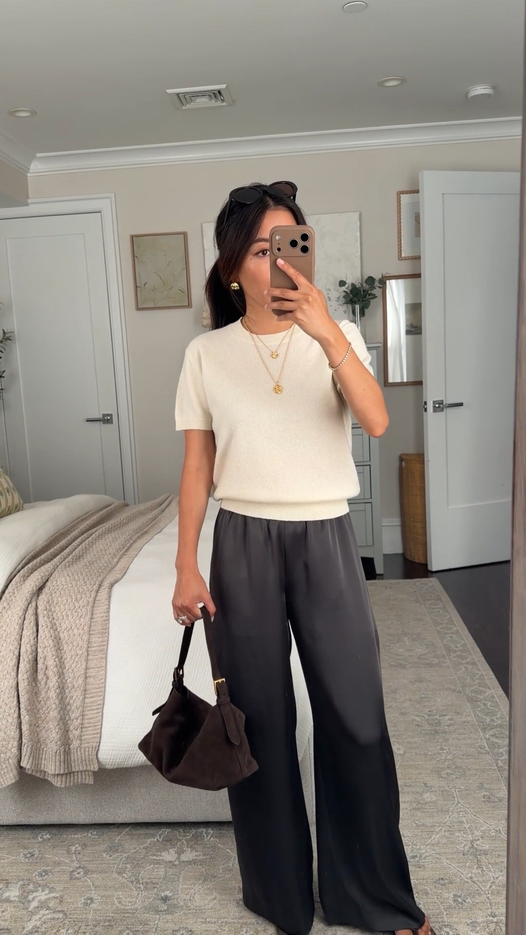 • great elevated sweater tee, comes in cotton or cashmere! I linked both below but mine here is cashmere XS in seaside cream. I also have cacao brown. I sized up for a little relaxed slouch and bc cashmere shrinks a little when I wash on cold (air dry) 
• Satin Lodge Pant XS short I sized up  so they’re more flowy and I cut the ties off since I don’t use them 
• jcrew bag with convertible straps  

Petite style, fall outfit ideas, elevated easy dinner, girls night, date night outfit

#LTKPetite #LTKSeasonal #LTKootd