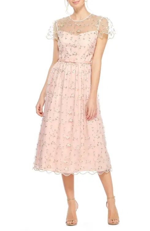 Gal Meets Glam Collection Penelope Baby Bud Embroidered Fit & Flare Midi Dress | Nordstrom
