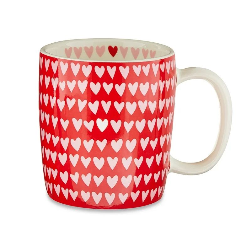 15-Oz Red Glazed Earthenware Ceramic Mug with Heart Design Print - Way to Celebrate - Walmart.com | Walmart (US)